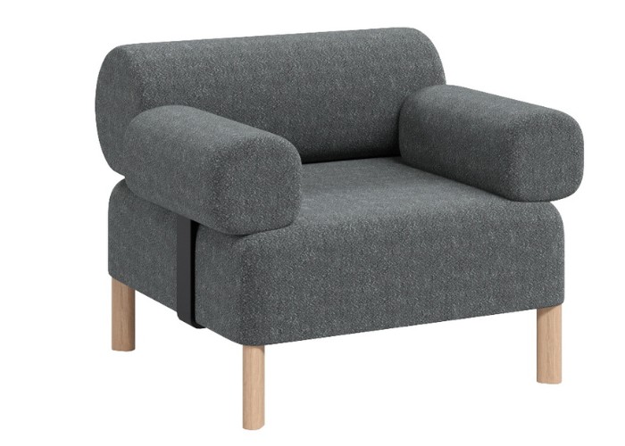 Pebble Single Seat Lounge + 2 Armrest - Mid Grey